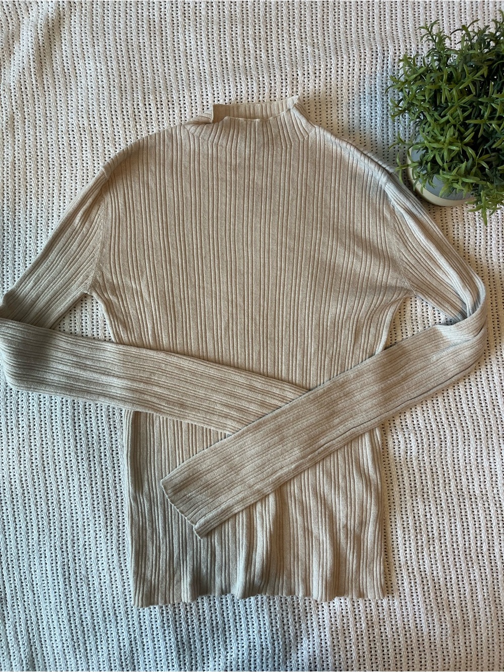 H&M Beige Ribbed Mock Neck Sweater - Picture 2 of 4